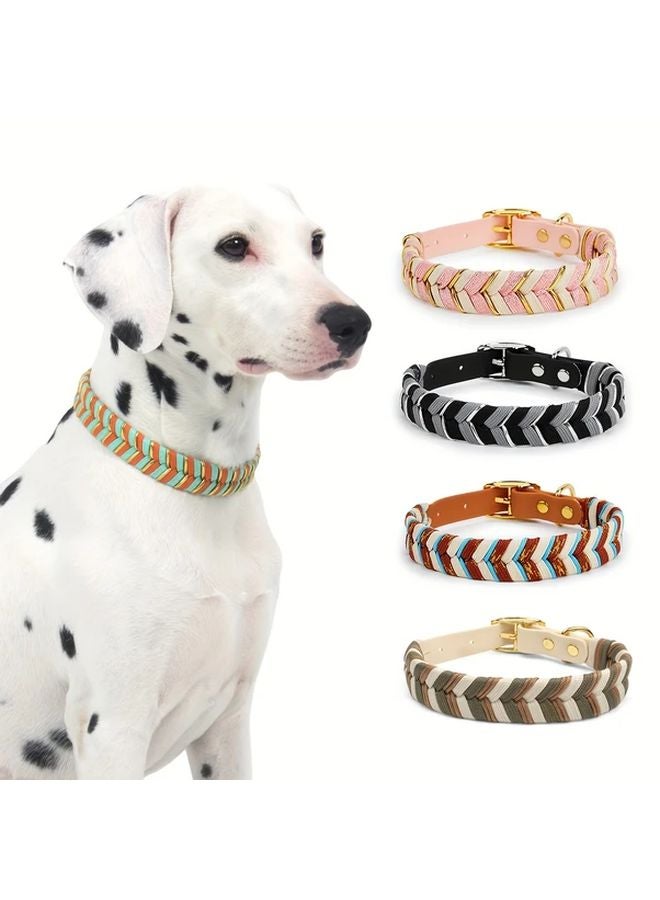 وردي أحمر كبير طوق كلب مضفر مصنوع يدويًا قابل للتعديل متين من البولي فينيل كلورايد مريح يناسب الكلاب الصغيرة والمتوسطة - Image 2