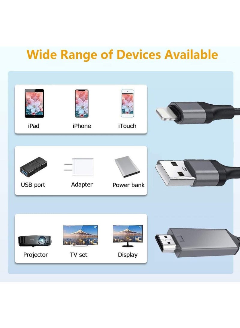 Rock Pow [Apple MFi Certified] Lightning to HDMI Adapter Cable Compatible with iPhone to HDMI 1080P Digital AV Converter for iPhone iPad iPod to TV Cord 6.6FT - Image 3