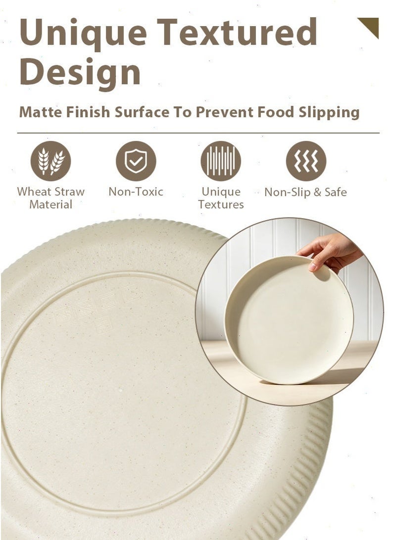 جميسون طقم صحون سفره عشاء 6 اشخاص من قش القمح 18 قطعة | طقم سفره وطقم مواعين آمن للميكروويف والغسالة | غير قابل للكسر | لون بيج مات - Image 4
