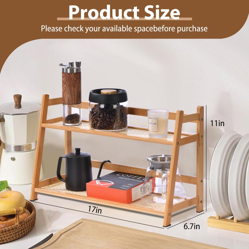 ANABIUP 2 Tier Matcha Station Wicker-Look Coffee Station Organizer, Kitchen Counter Shelf for Tea & Coffee Bar, Mug Holder Countertop, Condiment Storage Rack(17Inch) - Image 2