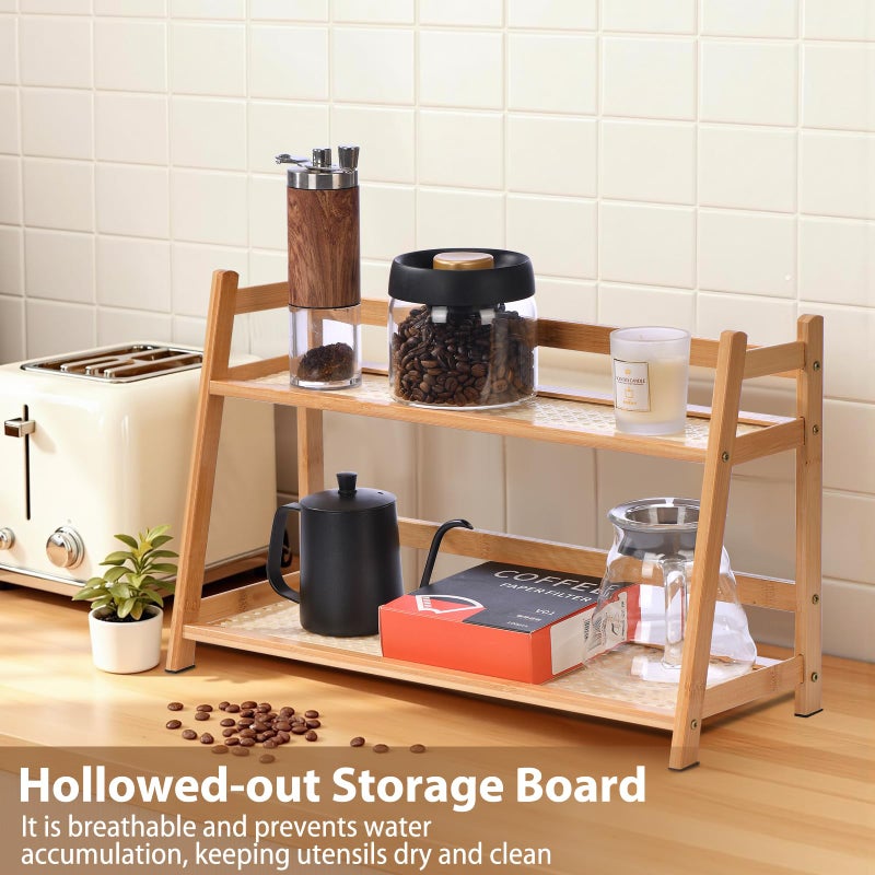 ANABIUP 2 Tier Matcha Station Wicker-Look Coffee Station Organizer, Kitchen Counter Shelf for Tea & Coffee Bar, Mug Holder Countertop, Condiment Storage Rack(17Inch) - Image 5