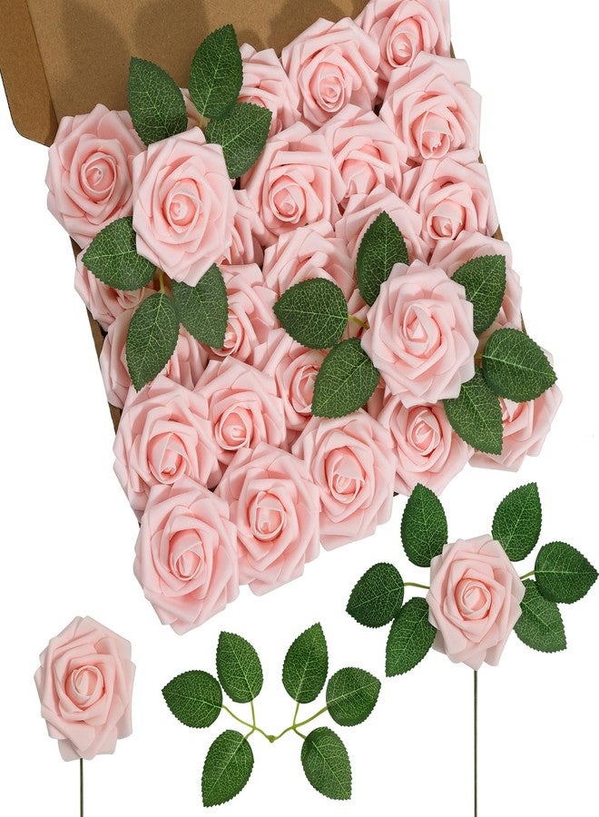 DuHouse 25Pcs Artificial Roses Flowers Fake Roses with Stems Real Touch Foam Flowers for DIY Wedding Bouquet Baby Shower Centerpiece Floral Arrangement Party Home Decor(Blush) - Image 1