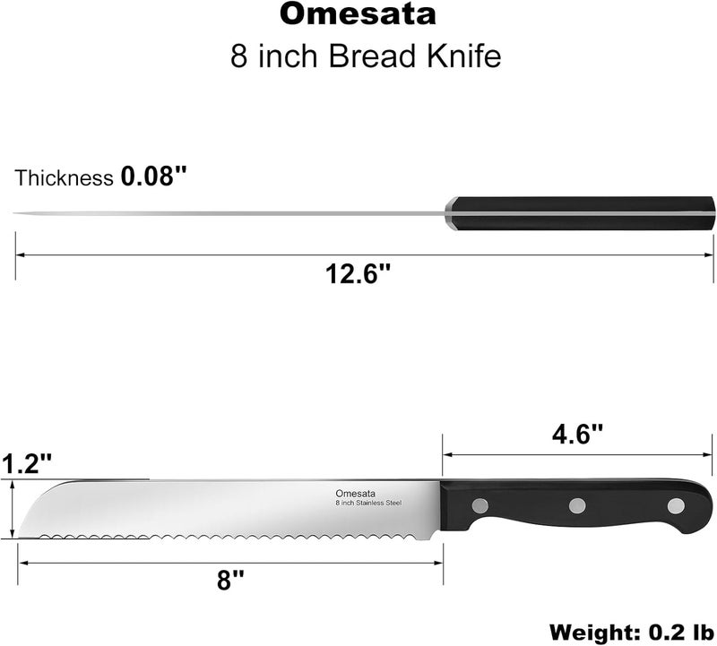 Omesata Bread Knife, Serrated 8 inch Bread Knifes for Homemade Bread Sourdough, Blade Razor Sharp and Wavy Edge from Professional Stainless Steel - Image 2