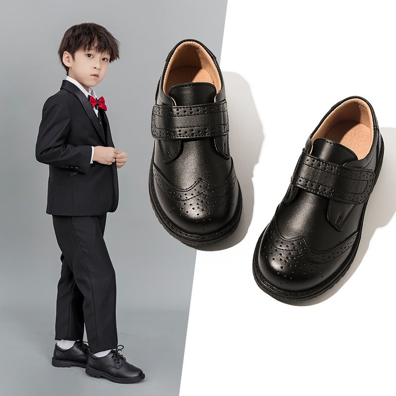 Boys Leather Shoes Leather Soft Bottom Children'S Black British Style Boys Performance Shoes New Big Children Primary School Students Single Shoes - Image 2