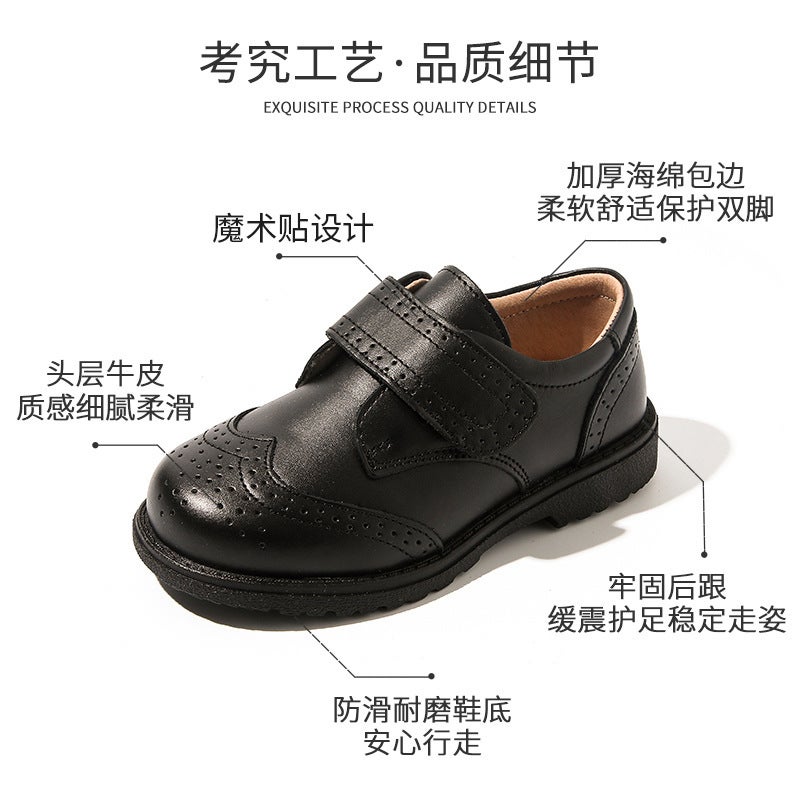 Boys Leather Shoes Leather Soft Bottom Children'S Black British Style Boys Performance Shoes New Big Children Primary School Students Single Shoes - Image 4