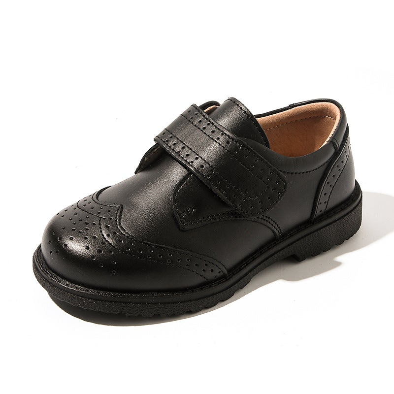 Boys Leather Shoes Leather Soft Bottom Children'S Black British Style Boys Performance Shoes New Big Children Primary School Students Single Shoes - Image 1
