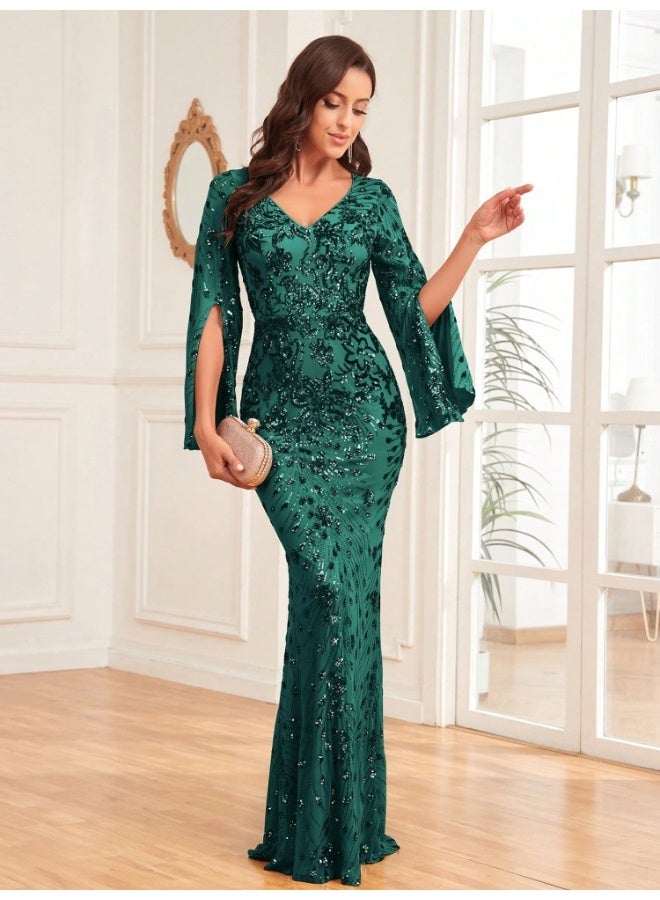Madam Uniq Sequin Sleeve Gown Dress - Image 1