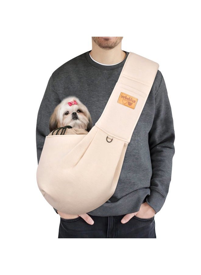 vrbabies Dog Sling Hands Free Dog Sling Carrier Adjustable Strap Dog Carrier Sling Soft Cotton Dog Carrier Bag Dog Carriers with Pocket for Travel Outdoor(Beige) - Image 1
