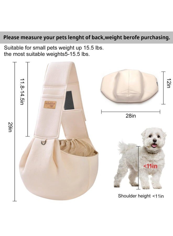 vrbabies Dog Sling Hands Free Dog Sling Carrier Adjustable Strap Dog Carrier Sling Soft Cotton Dog Carrier Bag Dog Carriers with Pocket for Travel Outdoor(Beige) - Image 5