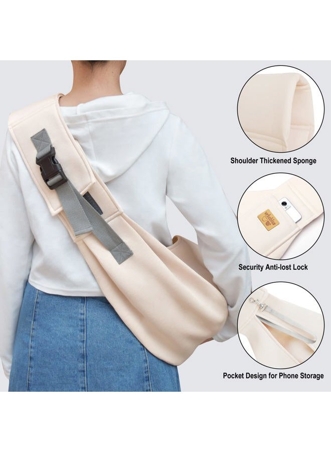 vrbabies Dog Sling Hands Free Dog Sling Carrier Adjustable Strap Dog Carrier Sling Soft Cotton Dog Carrier Bag Dog Carriers with Pocket for Travel Outdoor(Beige) - Image 3