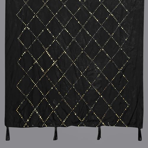 KEMZA Women's Embroidered Cotton Mirror Dupatta (Black) in Checks Pattern - Image 5