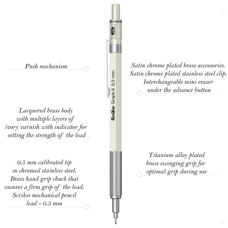 Scrikss 05mm Mechanical Clutch Lead Pen Pencil Ivory GraphX Series - Image 5