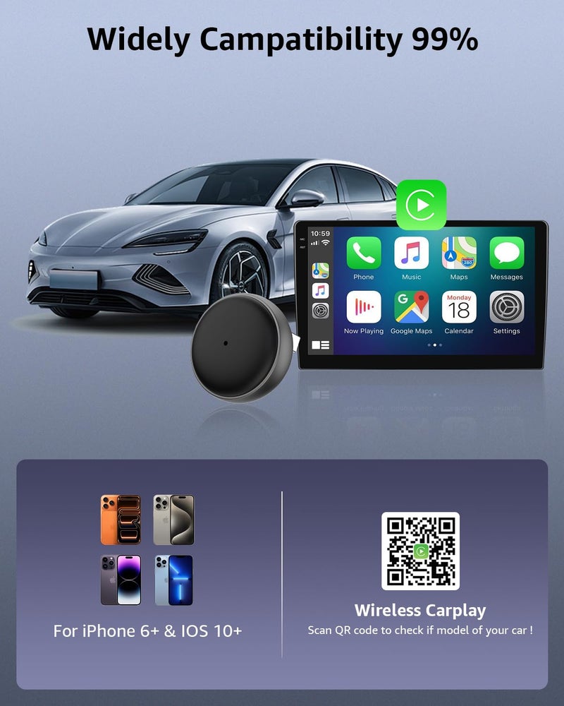 Ayake Wireless CarPlay Adapter, 2026 Upgraded Enhanced 50% Smaller, Convert Wired to CarPlay Wireless, Plug & Play Adapter, Fast Auto-Connect, No Latency, Compact Design for Apple iPhone iOS 10+ - Image 3