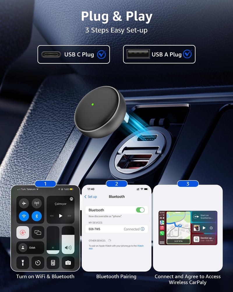 Ayake Wireless CarPlay Adapter, 2026 Upgraded Enhanced 50% Smaller, Convert Wired to CarPlay Wireless, Plug & Play Adapter, Fast Auto-Connect, No Latency, Compact Design for Apple iPhone iOS 10+ - Image 4