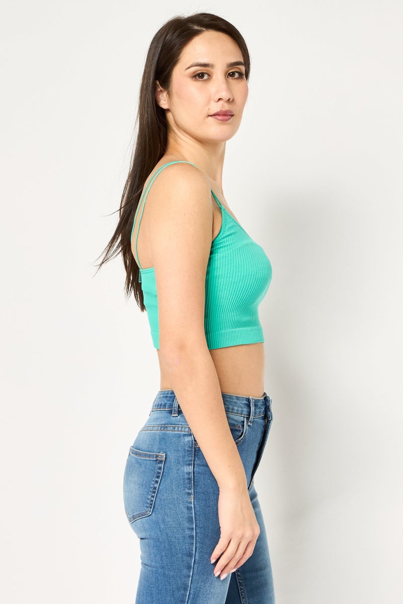 FOREVER 21 Women Scoop Neck Sleeveless Ribbed Tank Top, Green - Image 3