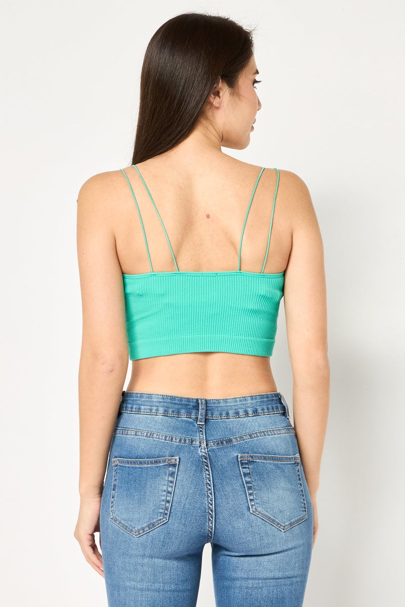 FOREVER 21 Women Scoop Neck Sleeveless Ribbed Tank Top, Green - Image 2