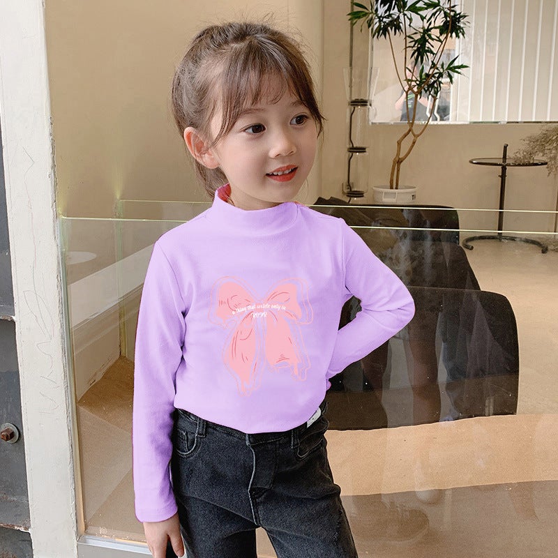 Children'S Base Shirt Half-High Collar Girl'S White Baby'S Long-Sleeved T-Shirt De-Velvet Base T-Shirt - Image 1