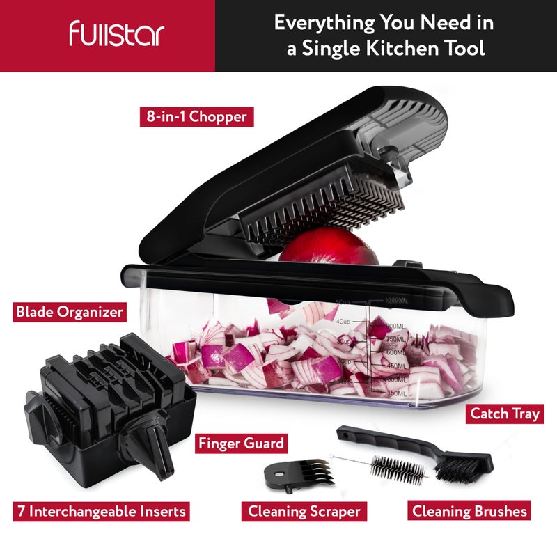 Fullstar مفرمة الخضار فولستار - مفرمة الطعام - مفرمة البصل - قاطع الخضار ومقشر - مفرمة الخضار مع حاوية - أدوات المطبخ - أساسيات المنزل - ملحقات المطبخ (8 في 1، أسود) - Image 3