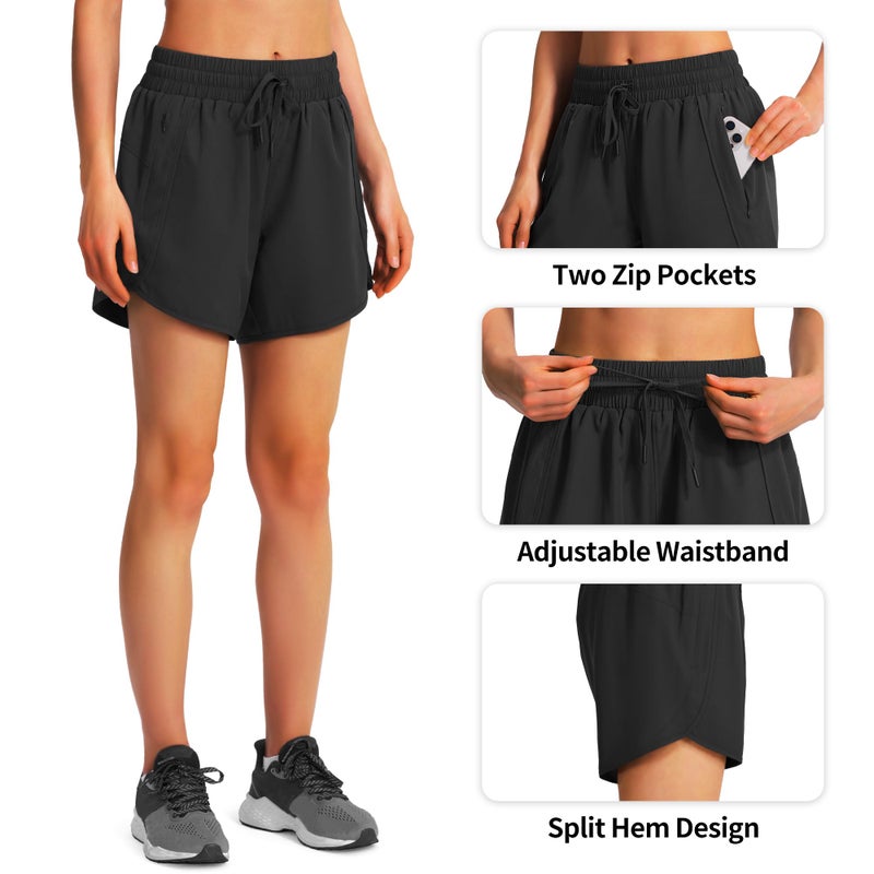 Ksmien Women's 5"/ 7" Athletic Running Shorts Quick Dry Lightweight Workout Gym Shorts with Zipper Pockets UPF 50+ Black - Image 5