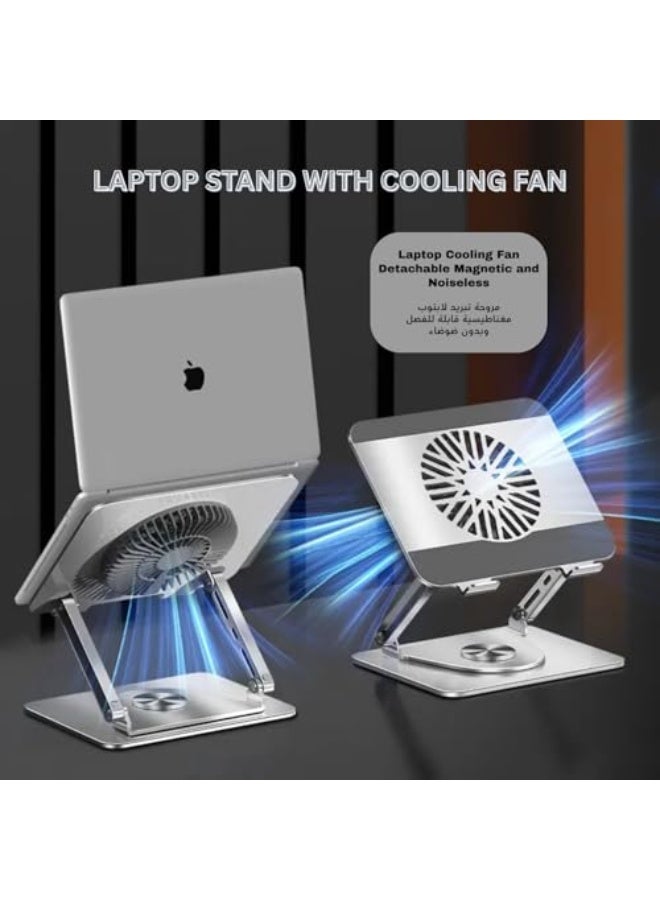 Adjustable Laptop Stand with Cooling Fan, 360° Swivel, Laptop Stand, Steel u0026 Aluminum Stand for Laptops u0026 Tablets, 10-17 inch size, comfortable, foldable, and non-slip, suitable for Saudi workspaces - Image 4