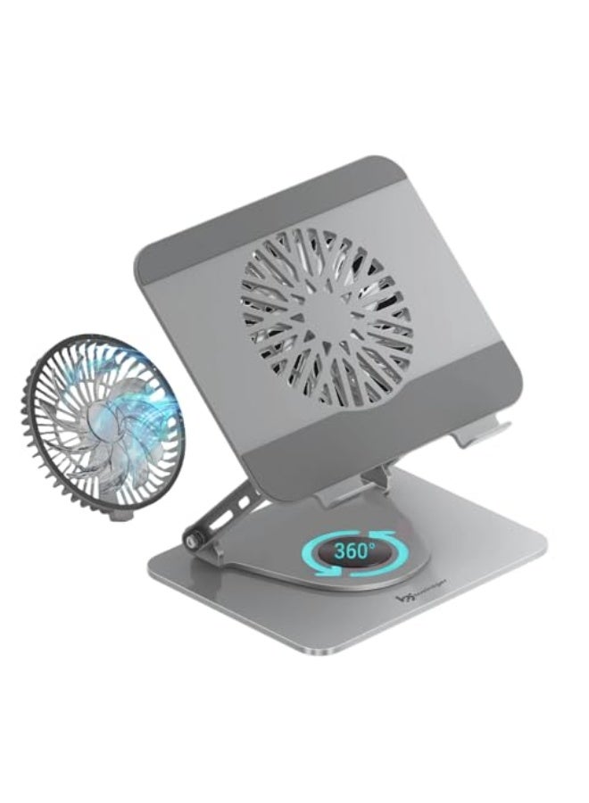Adjustable Laptop Stand with Cooling Fan, 360° Swivel, Laptop Stand, Steel u0026 Aluminum Stand for Laptops u0026 Tablets, 10-17 inch size, comfortable, foldable, and non-slip, suitable for Saudi workspaces - Image 1