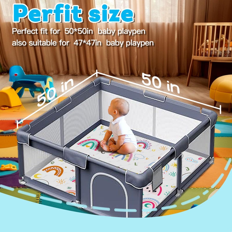 FUGWU Baby Play Matï¼ŒThick Soft 50" X 50" Playpen mat, Non-Slip and Machine Washable Baby Play Mats for Floor ï¼ŒCrawling Mat for Babies, Toddlers & Infants to Play and Learn (Rainbow) - Image 3