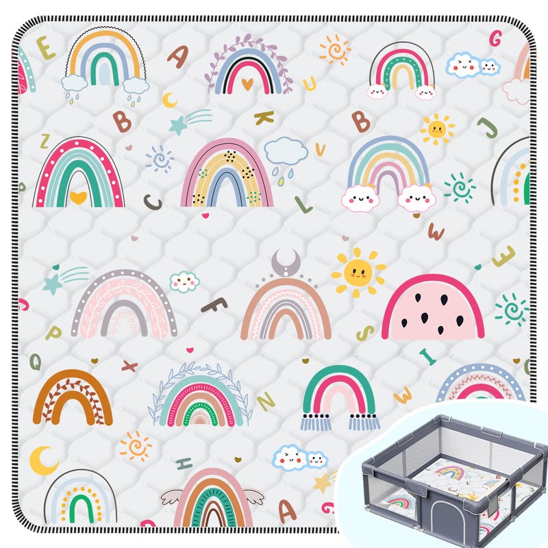FUGWU Baby Play Matï¼ŒThick Soft 50" X 50" Playpen mat, Non-Slip and Machine Washable Baby Play Mats for Floor ï¼ŒCrawling Mat for Babies, Toddlers & Infants to Play and Learn (Rainbow) - Image 1