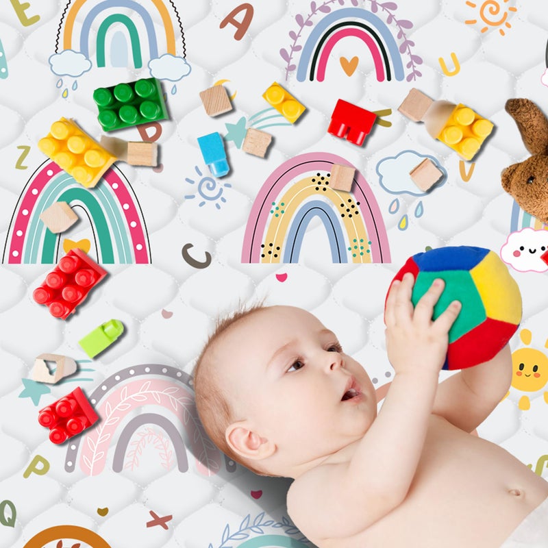 FUGWU Baby Play Matï¼ŒThick Soft 50" X 50" Playpen mat, Non-Slip and Machine Washable Baby Play Mats for Floor ï¼ŒCrawling Mat for Babies, Toddlers & Infants to Play and Learn (Rainbow) - Image 5