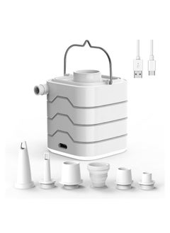 Air Pump for Inflatables, Electric Air Pump with Camping Light, USB Rechargeable Ultra-Mini Inflator/Deflator Pump with 5 Nozzles for Air Mattress Beds, Swimming Ring, Pool Floats/Toys(White)