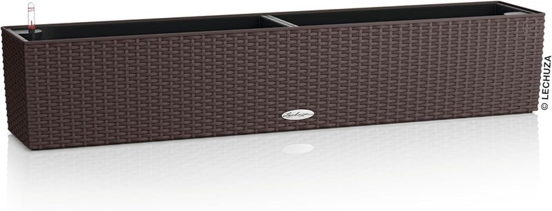 Lechuza - Balconera Cottage 100 Mocha Planter, Balcony Box with Watering System, Water Level Indicator and Plant Insert, Wicker Look, 99 x 19 x 19 cm, 15912 - Image 1
