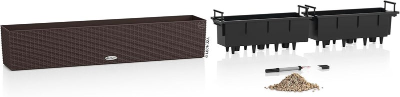 Lechuza - Balconera Cottage 100 Mocha Planter, Balcony Box with Watering System, Water Level Indicator and Plant Insert, Wicker Look, 99 x 19 x 19 cm, 15912 - Image 3