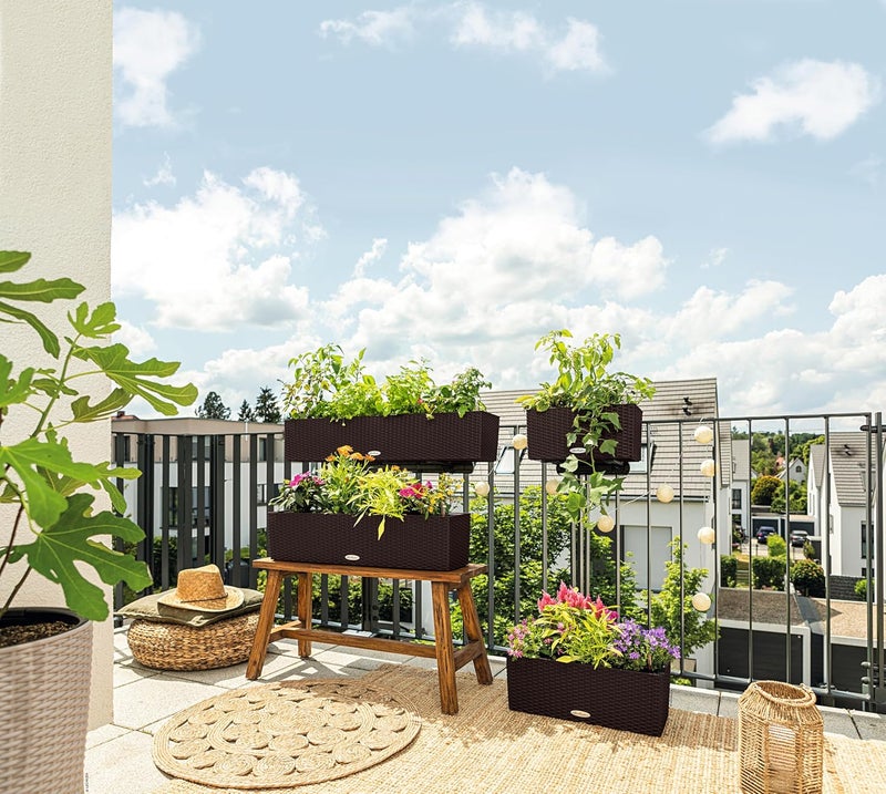 Lechuza - Balconera Cottage 100 Mocha Planter, Balcony Box with Watering System, Water Level Indicator and Plant Insert, Wicker Look, 99 x 19 x 19 cm, 15912 - Image 4