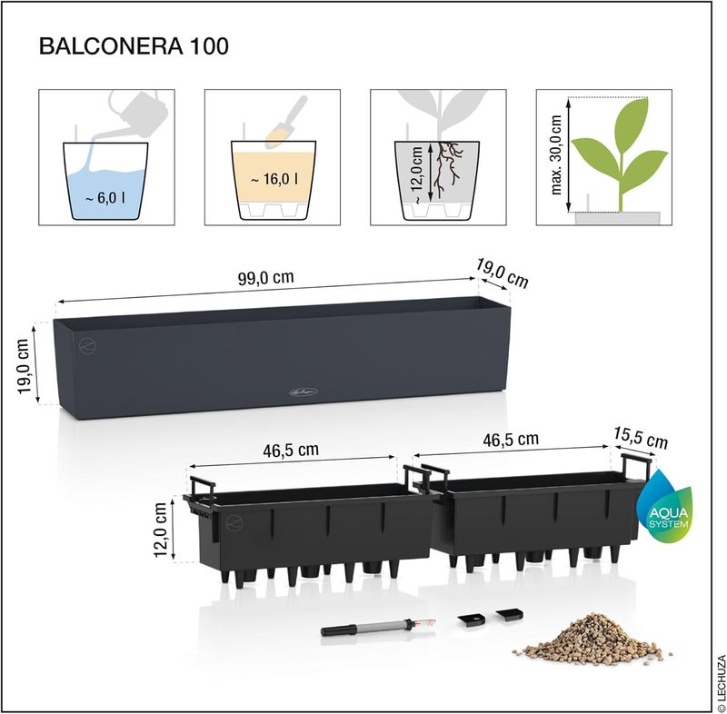 Lechuza - Balconera Cottage 100 Mocha Planter, Balcony Box with Watering System, Water Level Indicator and Plant Insert, Wicker Look, 99 x 19 x 19 cm, 15912 - Image 5
