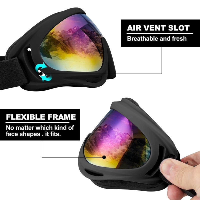 SixYard Ski Goggles, Motorcycle Goggles, 3 Pack Snowboard Snow Goggles for Men Women Adult Youth (Style 6) - Image 4