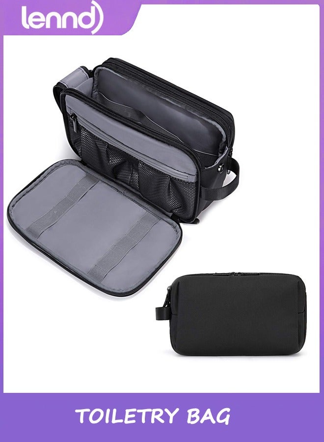 LENND Toiletry Bag for Men, Travel Toiletry Organizer Dopp Kit Water-resistant Shaving Bag for Toiletries Accessories, Door Room Essentials, Black-medium - Image 1