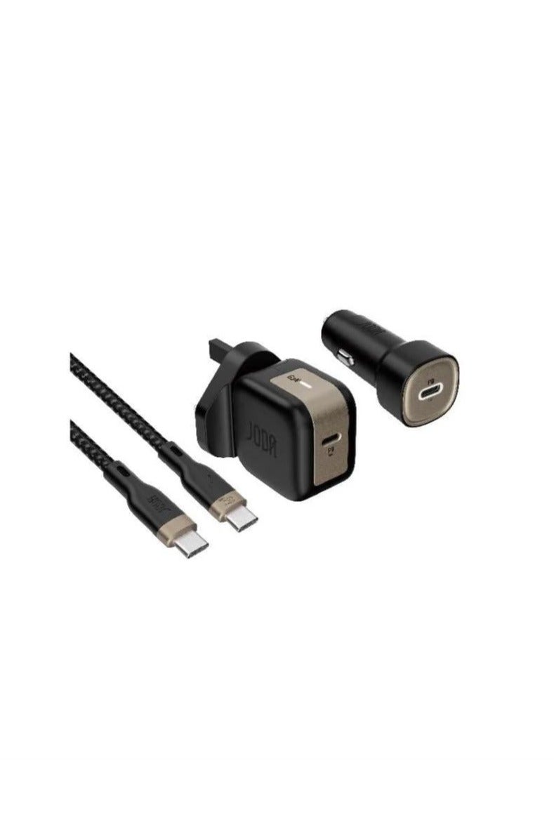 جودا اليابانية - 3 في 1 فيش جداري بمنفذ تايب سي بقوة 30 واط مع شاحن سيارة بمنفذ تايب سي بقوة 30 واط مع كيبل تايب سي الي تايب سي بقوة 60 واط قماش - Image 1