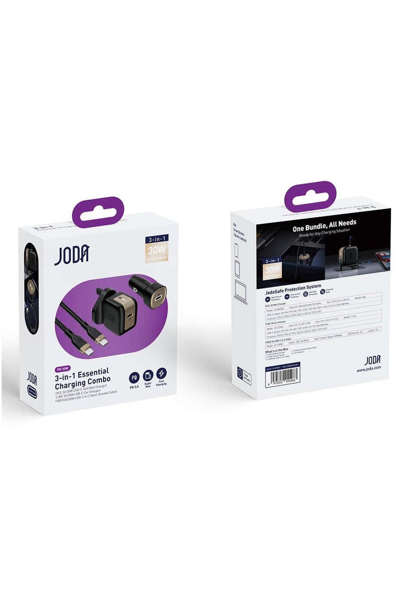 جودا اليابانية - 3 في 1 فيش جداري بمنفذ تايب سي بقوة 30 واط مع شاحن سيارة بمنفذ تايب سي بقوة 30 واط مع كيبل تايب سي الي تايب سي بقوة 60 واط قماش - Image 4