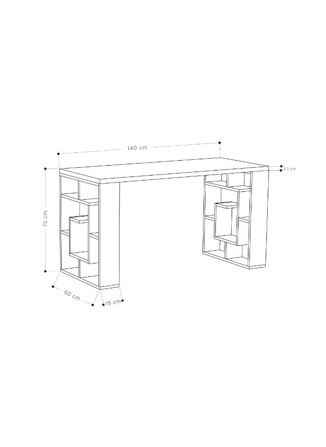 Labirent Working Table With Storage - White/Oak  - 2 Years Warranty