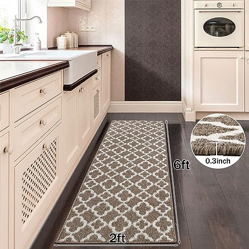 U'Artlines Runner Rug for Hallway 2×6feet Non Slip Kitchen Floor Carpet Runners Brown Geometric Pattern Machine Washable Area Rug for Entryway Bathroom - Image 2