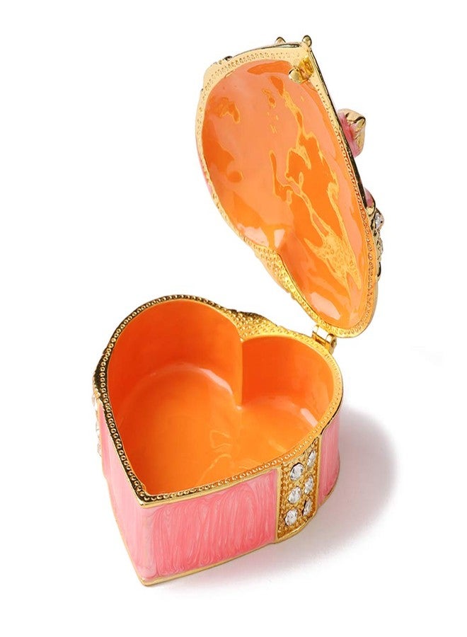 Furuida Love Heart Bow-knot Pink Jewelry Trinket Box Hand-painted Diamond Classic Ornaments Craft Gift for Birthday Thanksgiving Valentine's Day Christmas Mother's Day - Image 3