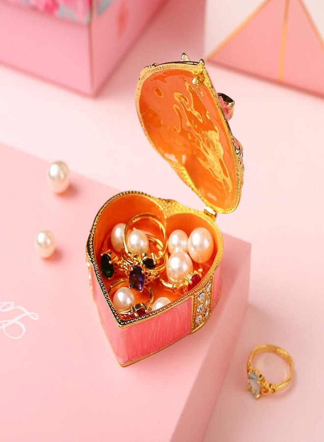 Furuida Love Heart Bow-knot Pink Jewelry Trinket Box Hand-painted Diamond Classic Ornaments Craft Gift for Birthday Thanksgiving Valentine's Day Christmas Mother's Day - Image 5