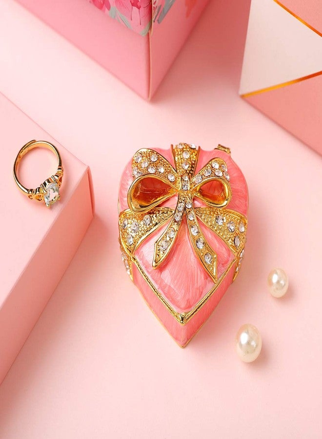 Furuida Love Heart Bow-knot Pink Jewelry Trinket Box Hand-painted Diamond Classic Ornaments Craft Gift for Birthday Thanksgiving Valentine's Day Christmas Mother's Day - Image 4