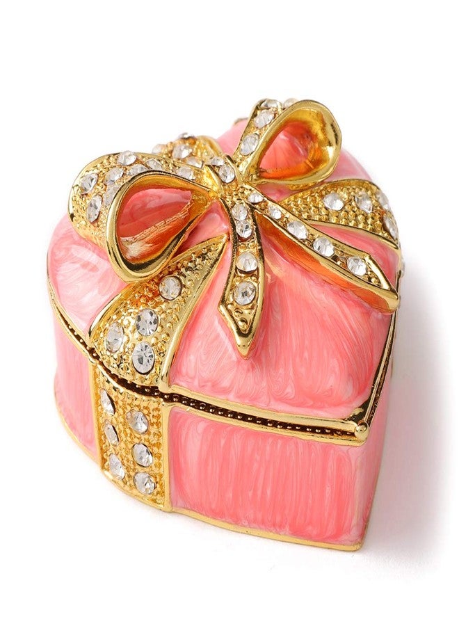 Furuida Love Heart Bow-knot Pink Jewelry Trinket Box Hand-painted Diamond Classic Ornaments Craft Gift for Birthday Thanksgiving Valentine's Day Christmas Mother's Day - Image 2