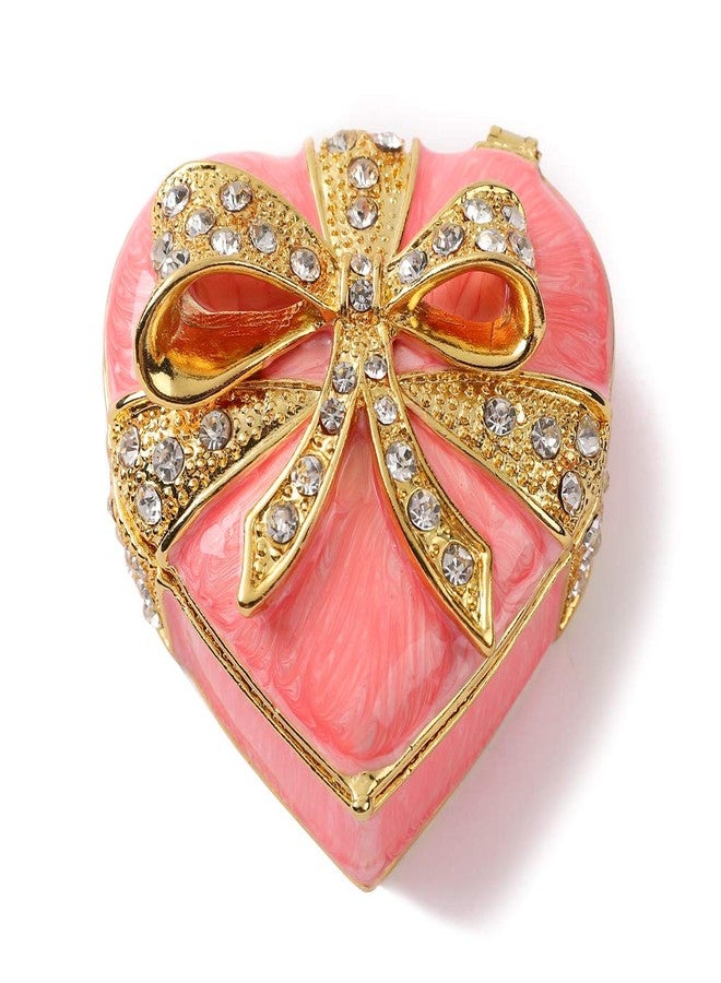 Furuida Love Heart Bow-knot Pink Jewelry Trinket Box Hand-painted Diamond Classic Ornaments Craft Gift for Birthday Thanksgiving Valentine's Day Christmas Mother's Day - Image 1