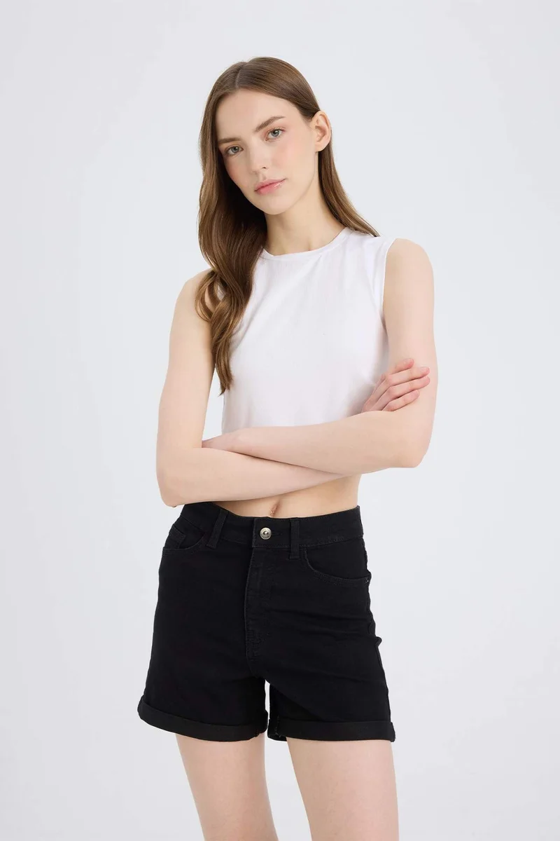 DeFacto Normal Waist Folded Leg Jean Shorts