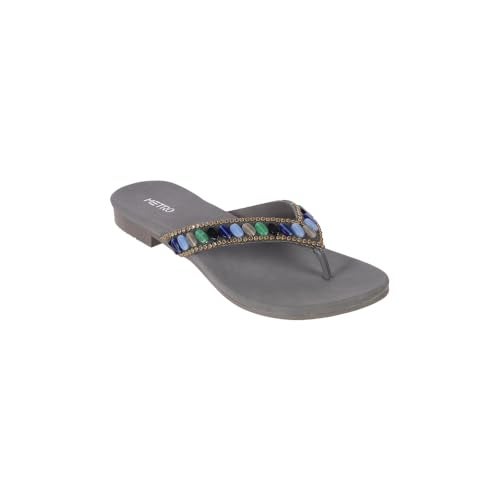 Metro Women Gun Metal Synthetic Embellished Ethnic Casual Slip-on Sandal UK/7 EU/40 (35-1245) - Image 3