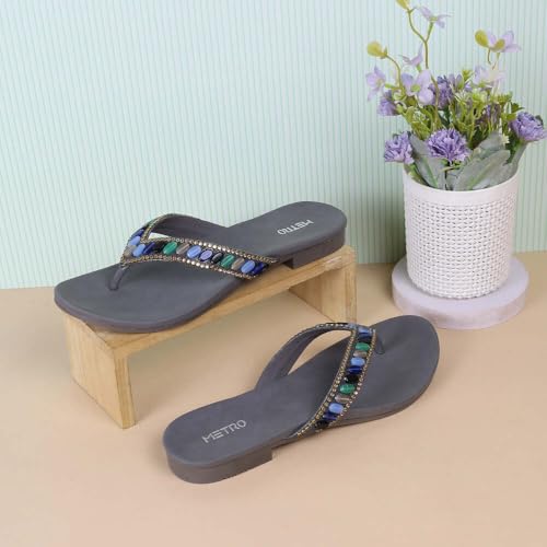Metro Women Gun Metal Synthetic Embellished Ethnic Casual Slip-on Sandal UK/7 EU/40 (35-1245) - Image 2