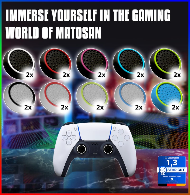 MatoSan 20 Thumbstick Grip Caps â€“ Silicone Thumb Grips Compatible with PS5, PS4, Xbox Controller â€“ Anti-Slip Joystick Cover â€“ Controller Grips â€“ Gaming Accessories - Image 2