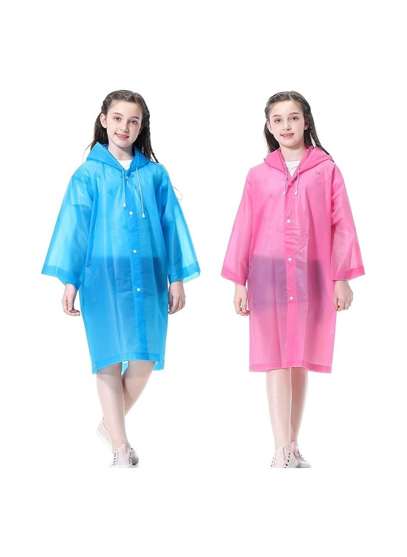 Globalests - Raincoat for Kids 2 Pack EVA Coat Reusable Poncho Jacket for Boys and Girls 5 to 12 Years Old - Image 1
