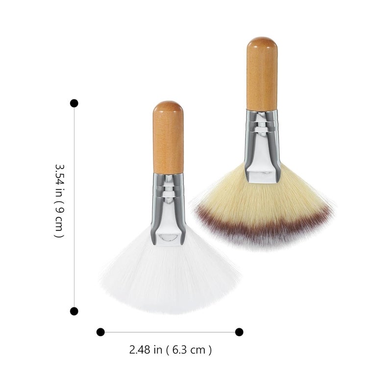 2pcs Face Makeup Brush Set for Loose Powder Highlighting, Large Fan Brushes with Soft White and Short Handles, Facial Makeup Tools for Setting Powder and Blush Application - Image 2